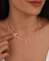 2 mm Tennis Chain Sterling Silver Necklace with Pendent Heart Stone